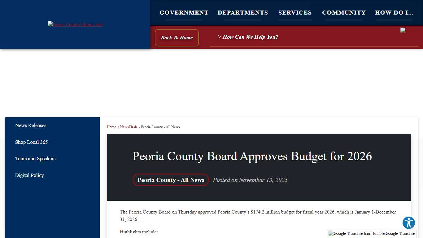 Peoria County Board Approves Budget for 2026 • Peoria County, IL
