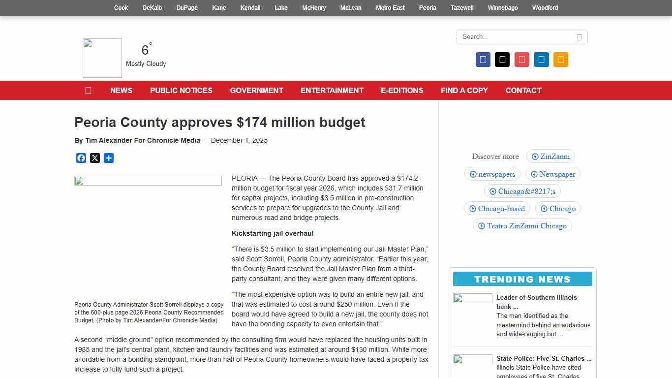 Peoria County approves $174 million budget - Chronicle Media