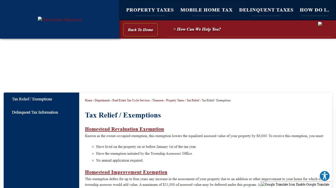 Tax Relief / Exemptions Peoria County, IL