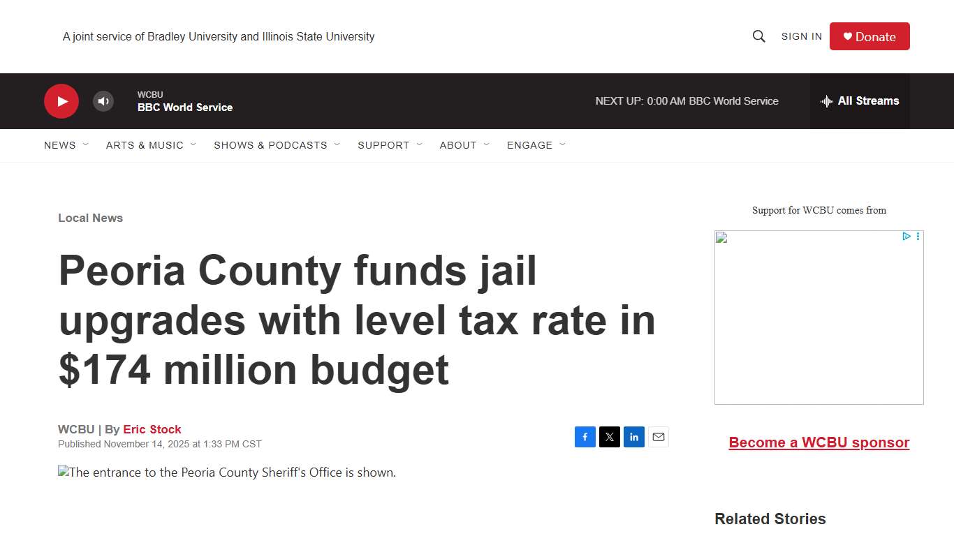 Peoria County funds jail upgrades with level tax rate in $174 million budget WCBU Peoria
